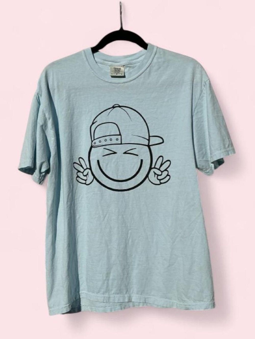 Comfort Colors Light Blue Short-Sleeve Tee with Smiley Cap Graphic